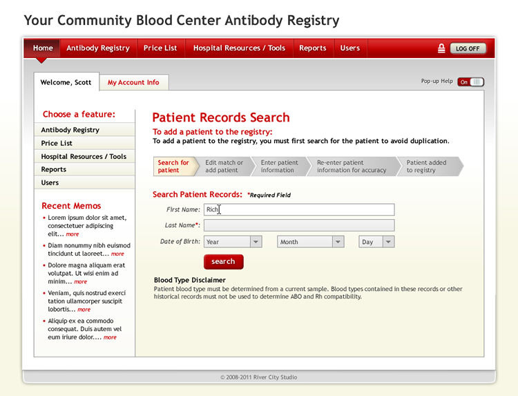 Antibody Registry home page once logged in