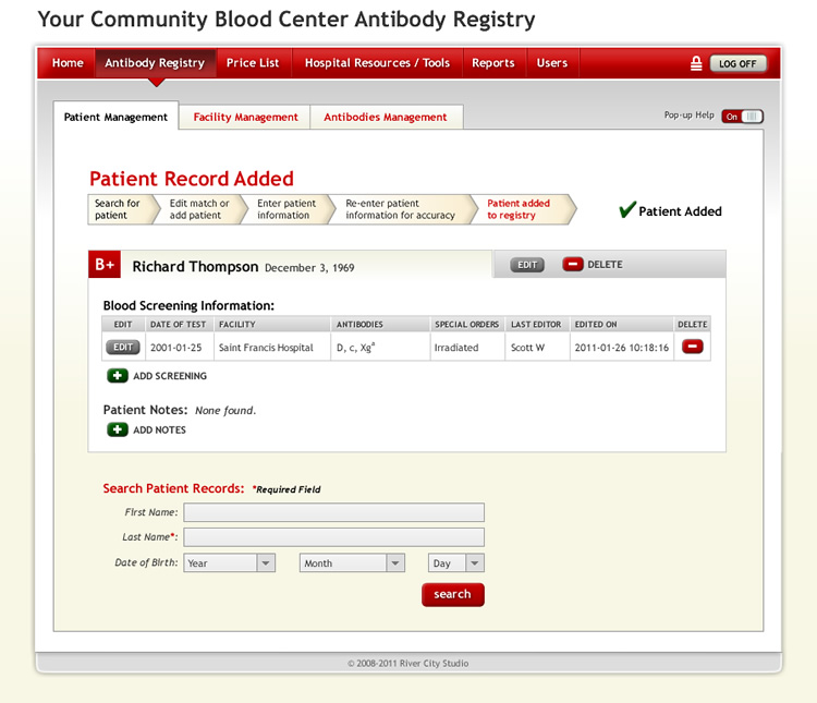 Antibody Registry patient page